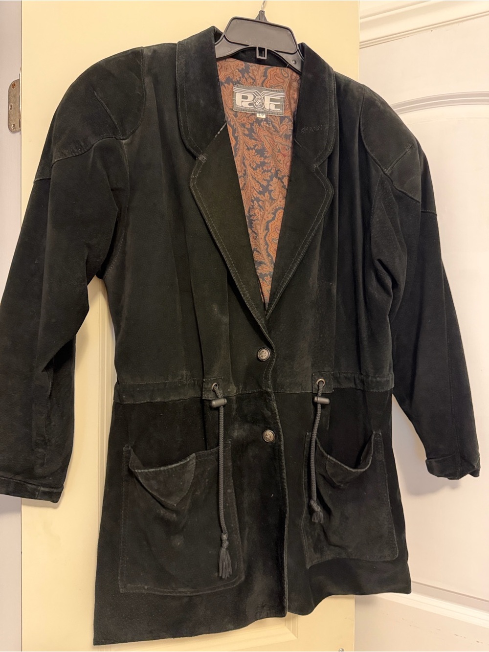 Rare vintage Black Suede Drawstring Waist Jacket